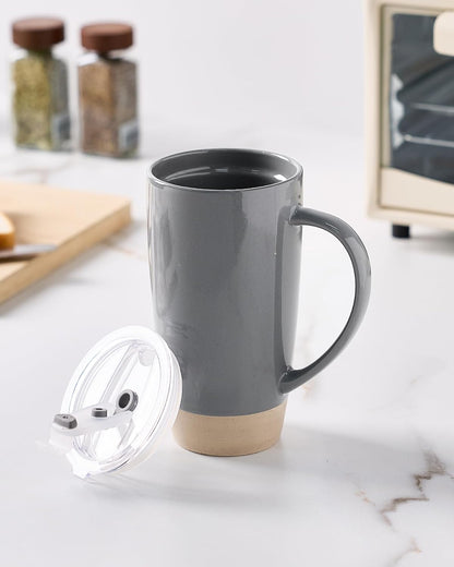 Jupiter Large Coffee Mug, 20oz Coffee Mug with Lid, Ceramic Cup | Stoneware Cup with Handle for Coffee, Latte, Cappuccino, Tea, Cocoa, Milk, Microwave and Dishwasher Safe, Light Pink