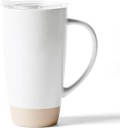 Jupiter Large Coffee Mug, 20oz Coffee Mug with Lid, Ceramic Cup | Stoneware Cup with Handle for Coffee, Latte, Cappuccino, Tea, Cocoa, Milk, Microwave and Dishwasher Safe, Light Pink