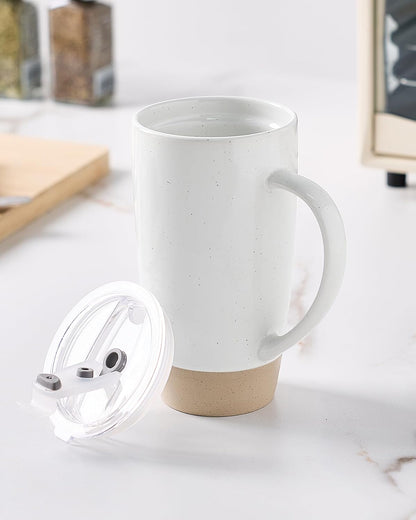 Jupiter Large Coffee Mug, 20oz Coffee Mug with Lid, Ceramic Cup | Stoneware Cup with Handle for Coffee, Latte, Cappuccino, Tea, Cocoa, Milk, Microwave and Dishwasher Safe, Light Pink