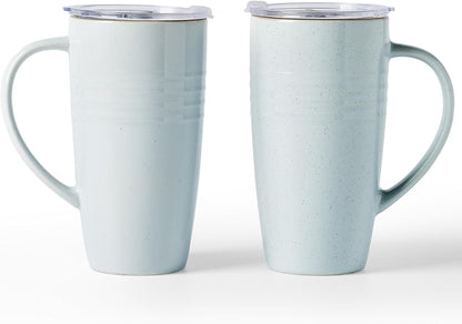 Jupiter Large Coffee Mug, 20oz Coffee Mug with Lid, Ceramic Cup | Stoneware Cup with Handle for Coffee, Latte, Cappuccino, Tea, Cocoa, Milk, Microwave and Dishwasher Safe, Light Pink