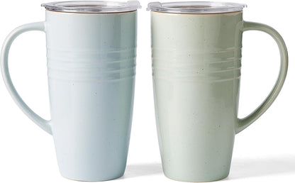Jupiter Large Coffee Mug, 20oz Coffee Mug with Lid, Ceramic Cup | Stoneware Cup with Handle for Coffee, Latte, Cappuccino, Tea, Cocoa, Milk, Microwave and Dishwasher Safe, Light Pink