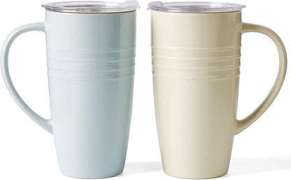 Jupiter Large Coffee Mug, 20oz Coffee Mug with Lid, Ceramic Cup | Stoneware Cup with Handle for Coffee, Latte, Cappuccino, Tea, Cocoa, Milk, Microwave and Dishwasher Safe, Light Pink