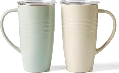 Jupiter Large Coffee Mug, 20oz Coffee Mug with Lid, Ceramic Cup | Stoneware Cup with Handle for Coffee, Latte, Cappuccino, Tea, Cocoa, Milk, Microwave and Dishwasher Safe, Light Pink