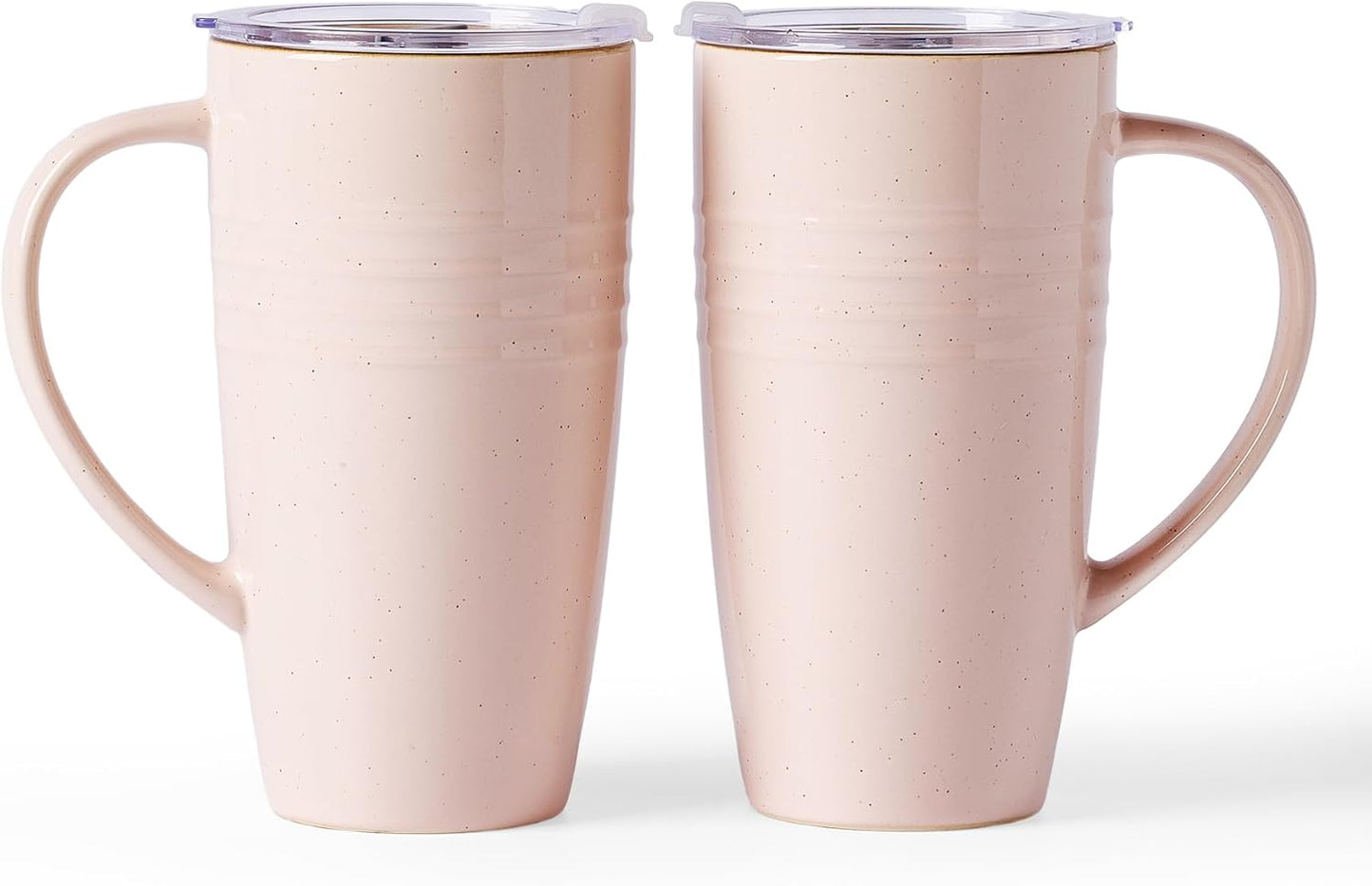 Jupiter Large Coffee Mug, 20oz Coffee Mug with Lid, Ceramic Cup | Stoneware Cup with Handle for Coffee, Latte, Cappuccino, Tea, Cocoa, Milk, Microwave and Dishwasher Safe, Light Pink