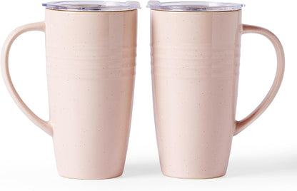 Jupiter Large Coffee Mug, 20oz Coffee Mug with Lid, Ceramic Cup | Stoneware Cup with Handle for Coffee, Latte, Cappuccino, Tea, Cocoa, Milk, Microwave and Dishwasher Safe, Light Pink