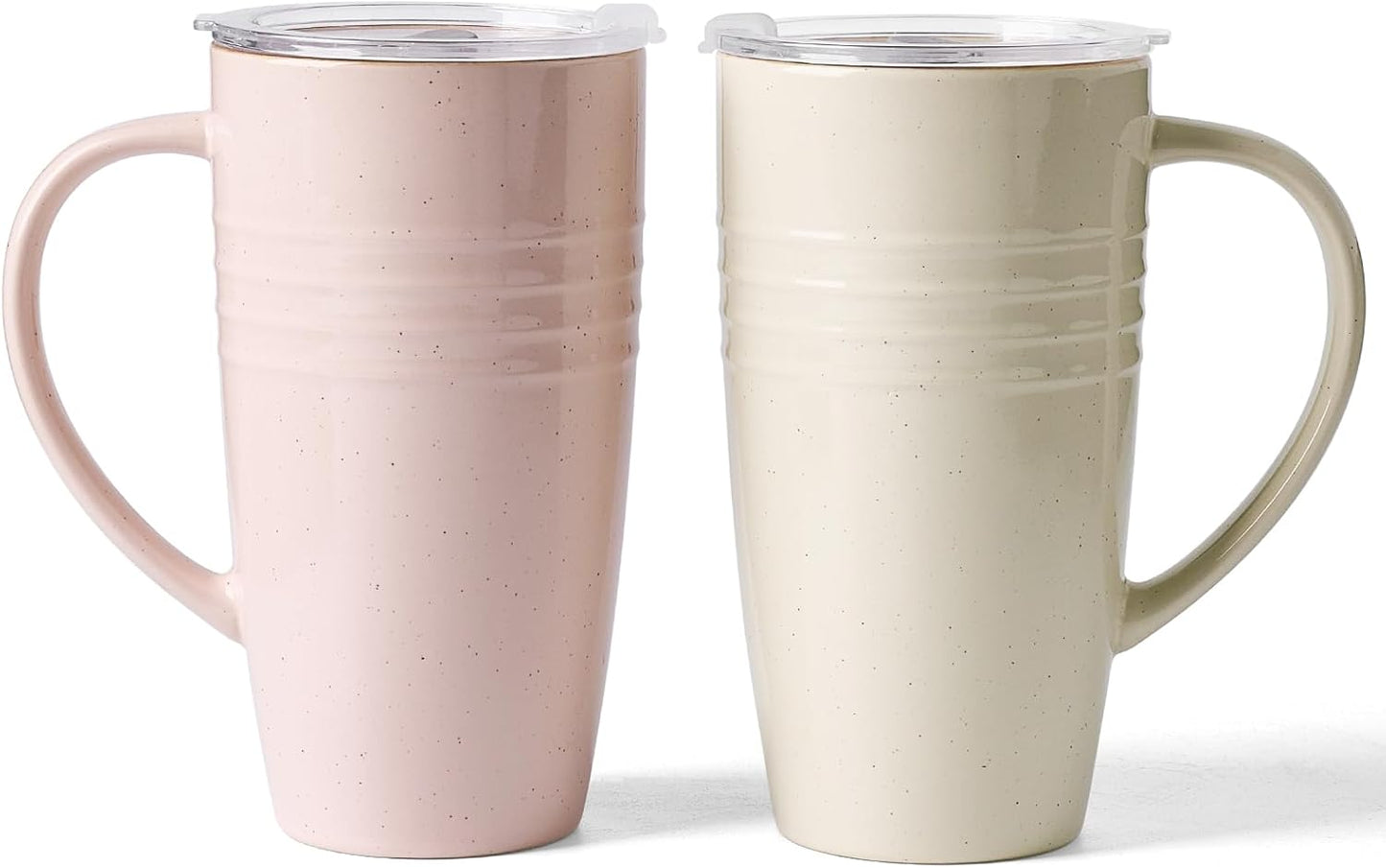 Jupiter Large Coffee Mug, 20oz Coffee Mug with Lid, Ceramic Cup | Stoneware Cup with Handle for Coffee, Latte, Cappuccino, Tea, Cocoa, Milk, Microwave and Dishwasher Safe, Light Pink