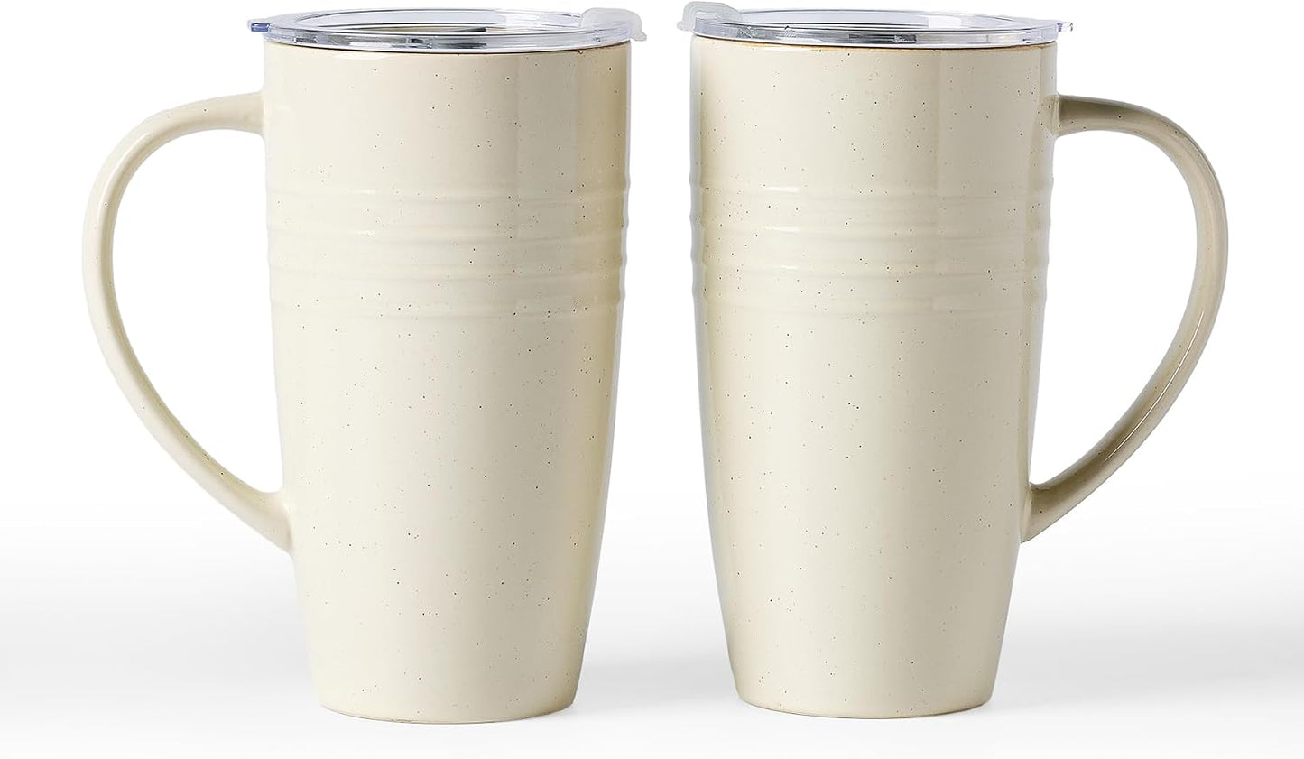 Jupiter Large Coffee Mug, 20oz Coffee Mug with Lid, Ceramic Cup | Stoneware Cup with Handle for Coffee, Latte, Cappuccino, Tea, Cocoa, Milk, Microwave and Dishwasher Safe, Light Pink