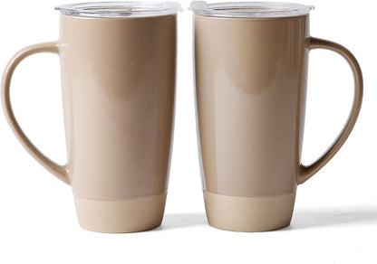 Jupiter Large Coffee Mug, 20oz Coffee Mug with Lid, Ceramic Cup | Stoneware Cup with Handle for Coffee, Latte, Cappuccino, Tea, Cocoa, Milk, Microwave and Dishwasher Safe, Light Pink