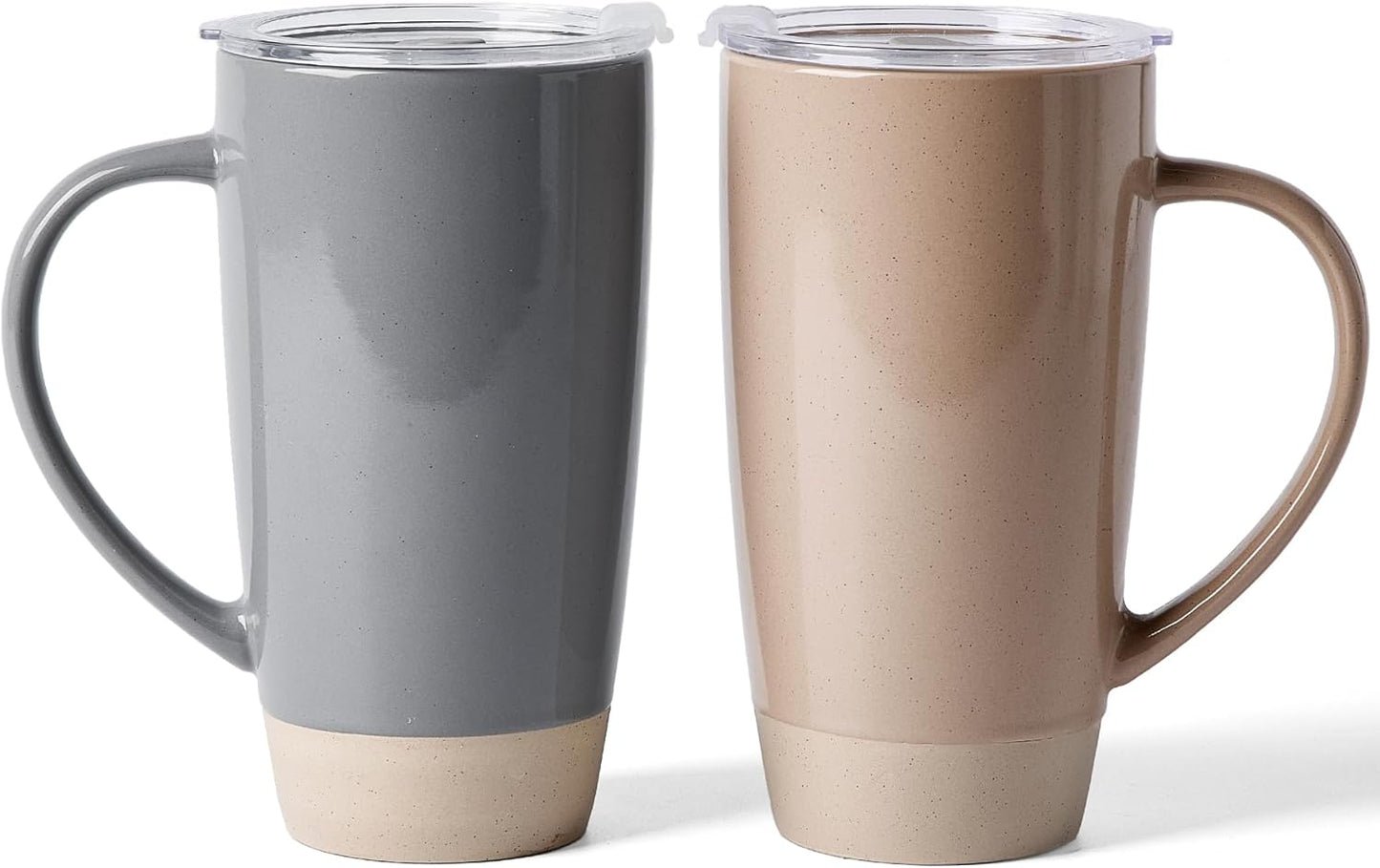 Jupiter Large Coffee Mug, 20oz Coffee Mug with Lid, Ceramic Cup | Stoneware Cup with Handle for Coffee, Latte, Cappuccino, Tea, Cocoa, Milk, Microwave and Dishwasher Safe, Light Pink