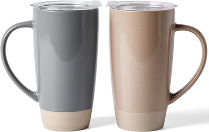 Jupiter Large Coffee Mug, 20oz Coffee Mug with Lid, Ceramic Cup | Stoneware Cup with Handle for Coffee, Latte, Cappuccino, Tea, Cocoa, Milk, Microwave and Dishwasher Safe, Light Pink