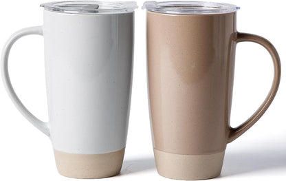 Jupiter Large Coffee Mug, 20oz Coffee Mug with Lid, Ceramic Cup | Stoneware Cup with Handle for Coffee, Latte, Cappuccino, Tea, Cocoa, Milk, Microwave and Dishwasher Safe, Light Pink
