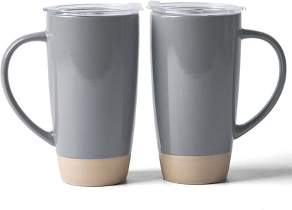 Jupiter Large Coffee Mug, 20oz Coffee Mug with Lid, Ceramic Cup | Stoneware Cup with Handle for Coffee, Latte, Cappuccino, Tea, Cocoa, Milk, Microwave and Dishwasher Safe, Light Pink
