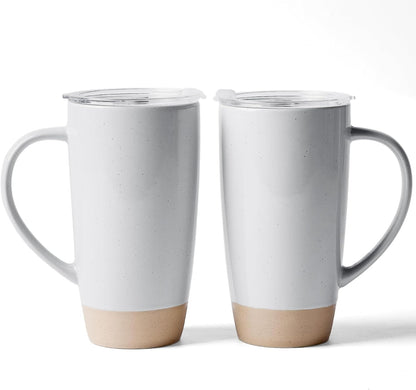 Jupiter Large Coffee Mug, 20oz Coffee Mug with Lid, Ceramic Cup | Stoneware Cup with Handle for Coffee, Latte, Cappuccino, Tea, Cocoa, Milk, Microwave and Dishwasher Safe, Light Pink
