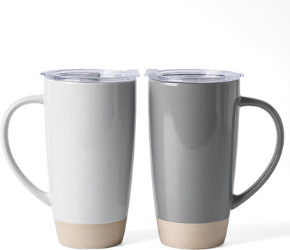 Jupiter Large Coffee Mug, 20oz Coffee Mug with Lid, Ceramic Cup | Stoneware Cup with Handle for Coffee, Latte, Cappuccino, Tea, Cocoa, Milk, Microwave and Dishwasher Safe, Light Pink