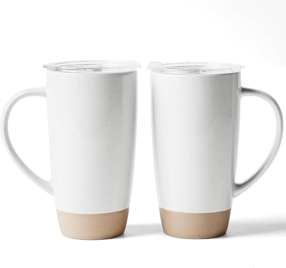Jupiter Large Coffee Mug, 20oz Coffee Mug with Lid, Ceramic Cup | Stoneware Cup with Handle for Coffee, Latte, Cappuccino, Tea, Cocoa, Milk, Microwave and Dishwasher Safe, Light Pink