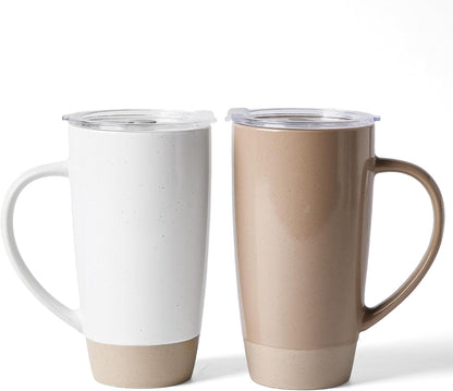 Jupiter Large Coffee Mug, 20oz Coffee Mug with Lid, Ceramic Cup | Stoneware Cup with Handle for Coffee, Latte, Cappuccino, Tea, Cocoa, Milk, Microwave and Dishwasher Safe, Light Pink