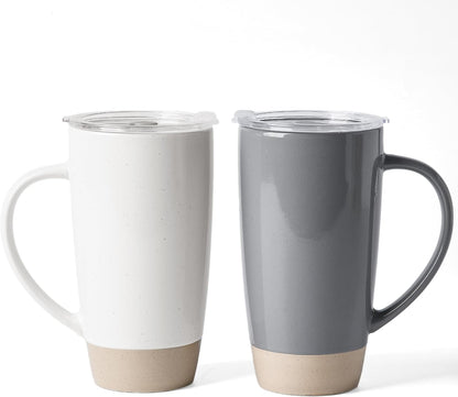 Jupiter Large Coffee Mug, 20oz Coffee Mug with Lid, Ceramic Cup | Stoneware Cup with Handle for Coffee, Latte, Cappuccino, Tea, Cocoa, Milk, Microwave and Dishwasher Safe, Light Pink