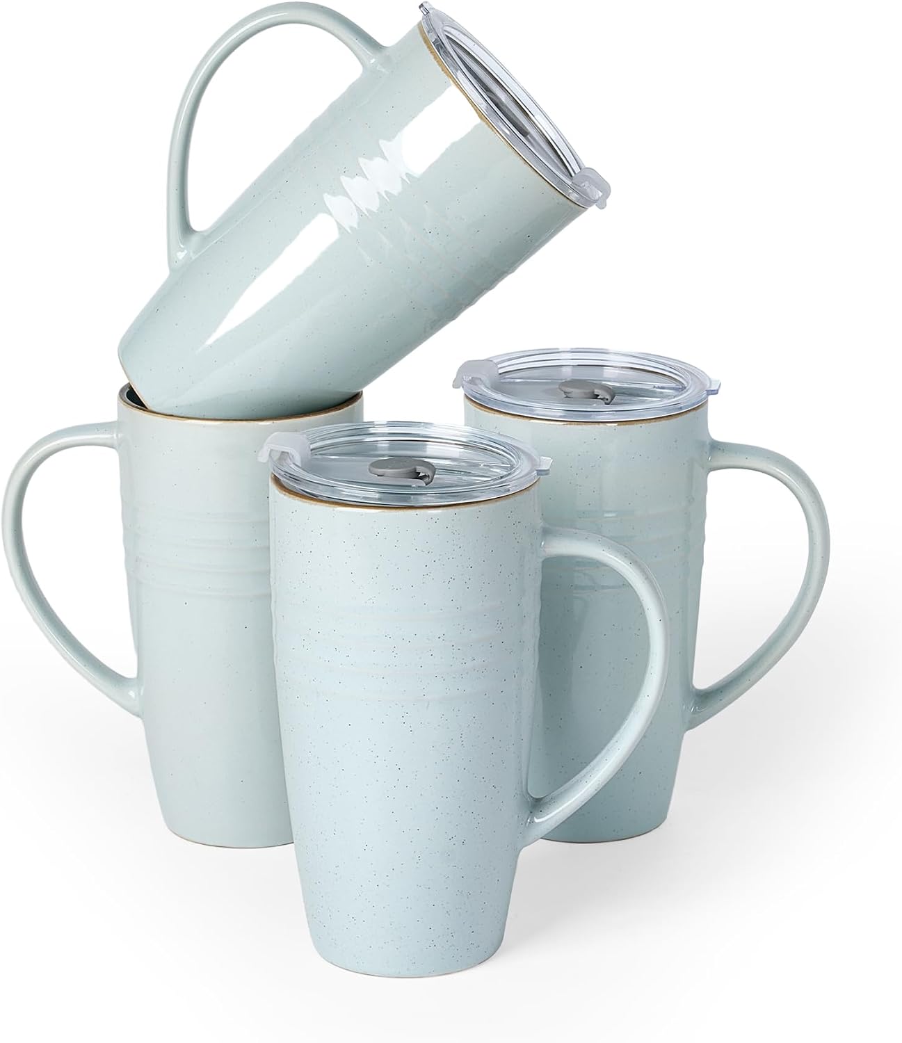 Jupiter Large Coffee Mug, 20oz Coffee Mug with Lid, Ceramic Cup | Stoneware Cup with Handle for Coffee, Latte, Cappuccino, Tea, Cocoa, Milk, Microwave and Dishwasher Safe, Light Pink