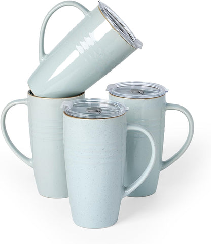 Jupiter Large Coffee Mug, 20oz Coffee Mug with Lid, Ceramic Cup | Stoneware Cup with Handle for Coffee, Latte, Cappuccino, Tea, Cocoa, Milk, Microwave and Dishwasher Safe, Light Pink