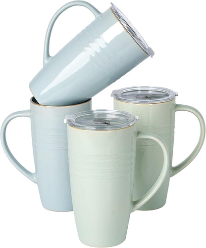 Jupiter Large Coffee Mug, 20oz Coffee Mug with Lid, Ceramic Cup | Stoneware Cup with Handle for Coffee, Latte, Cappuccino, Tea, Cocoa, Milk, Microwave and Dishwasher Safe, Light Pink
