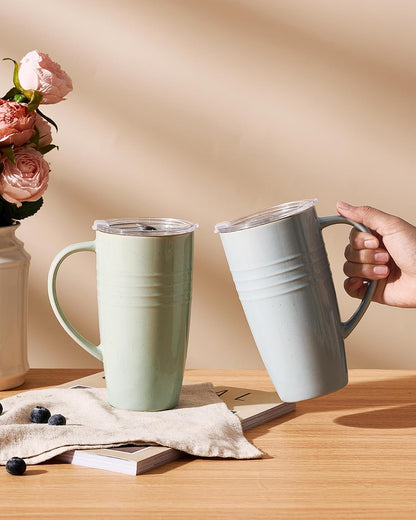 Jupiter Large Coffee Mug, 20oz Coffee Mug with Lid, Ceramic Cup | Stoneware Cup with Handle for Coffee, Latte, Cappuccino, Tea, Cocoa, Milk, Microwave and Dishwasher Safe, Light Pink