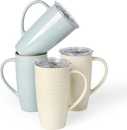 Jupiter Large Coffee Mug, 20oz Coffee Mug with Lid, Ceramic Cup | Stoneware Cup with Handle for Coffee, Latte, Cappuccino, Tea, Cocoa, Milk, Microwave and Dishwasher Safe, Light Pink