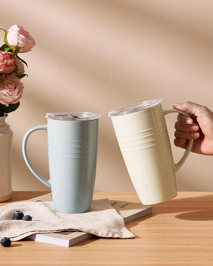 Jupiter Large Coffee Mug, 20oz Coffee Mug with Lid, Ceramic Cup | Stoneware Cup with Handle for Coffee, Latte, Cappuccino, Tea, Cocoa, Milk, Microwave and Dishwasher Safe, Light Pink