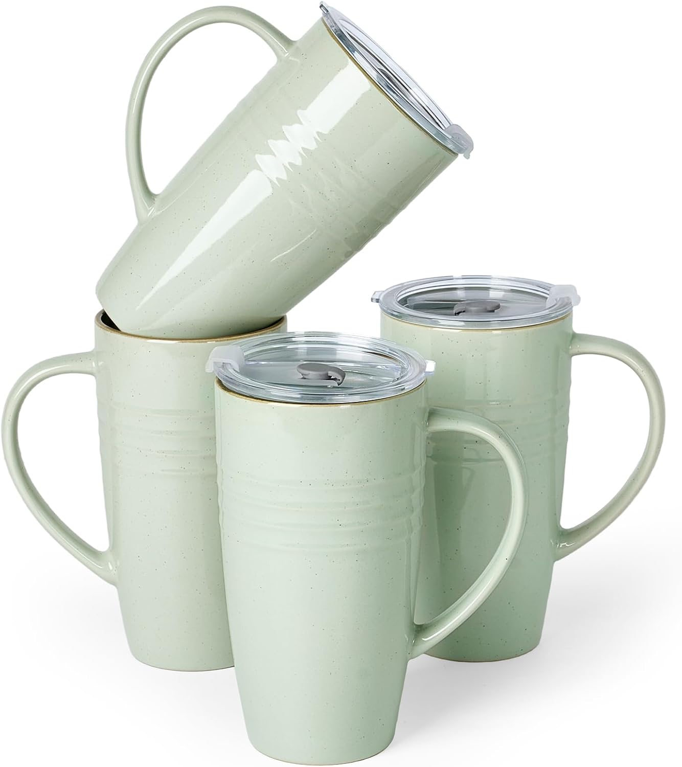 Jupiter Large Coffee Mug, 20oz Coffee Mug with Lid, Ceramic Cup | Stoneware Cup with Handle for Coffee, Latte, Cappuccino, Tea, Cocoa, Milk, Microwave and Dishwasher Safe, Light Pink