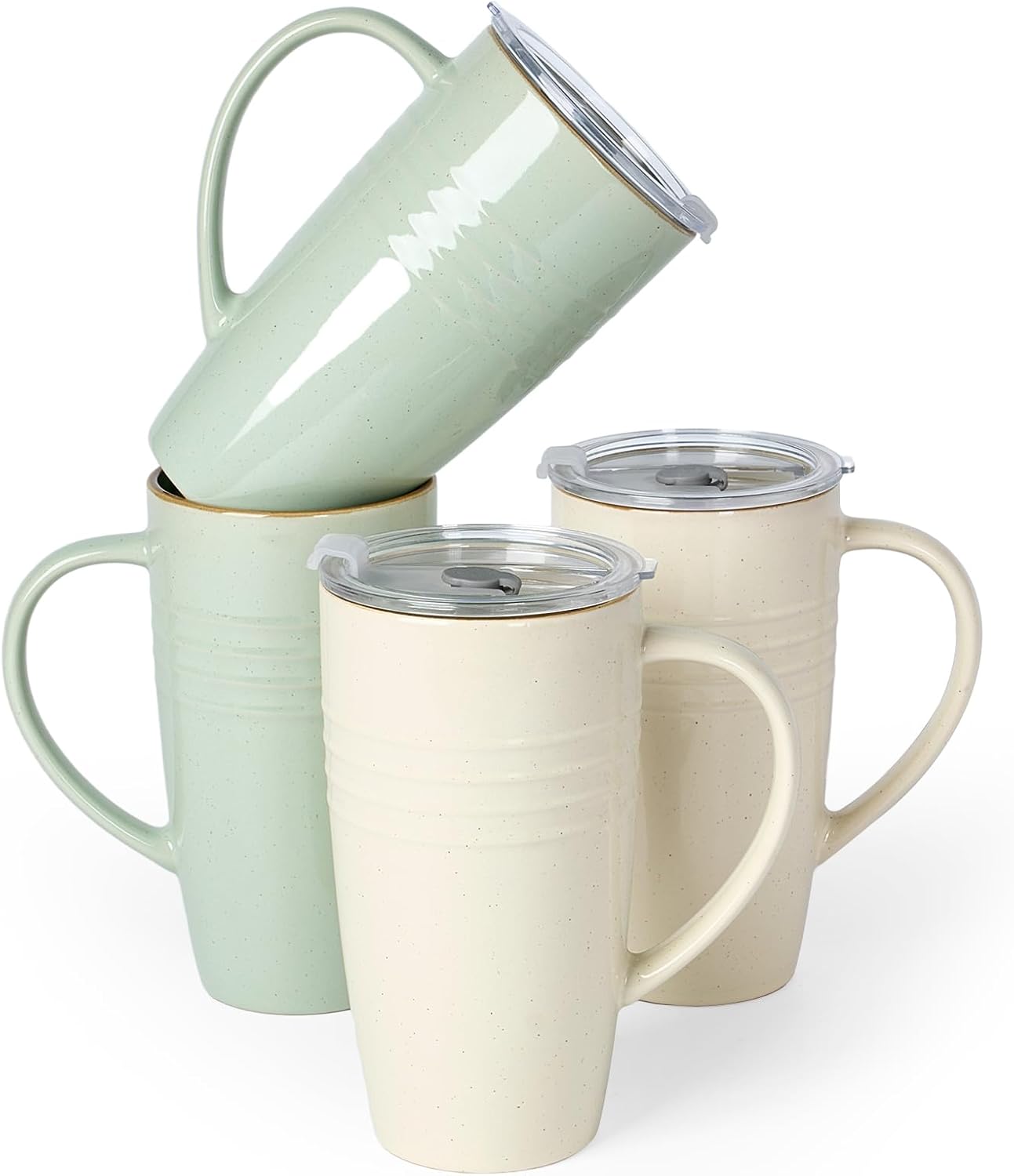 Jupiter Large Coffee Mug, 20oz Coffee Mug with Lid, Ceramic Cup | Stoneware Cup with Handle for Coffee, Latte, Cappuccino, Tea, Cocoa, Milk, Microwave and Dishwasher Safe, Light Pink