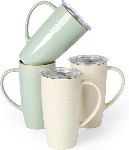 Jupiter Large Coffee Mug, 20oz Coffee Mug with Lid, Ceramic Cup | Stoneware Cup with Handle for Coffee, Latte, Cappuccino, Tea, Cocoa, Milk, Microwave and Dishwasher Safe, Light Pink
