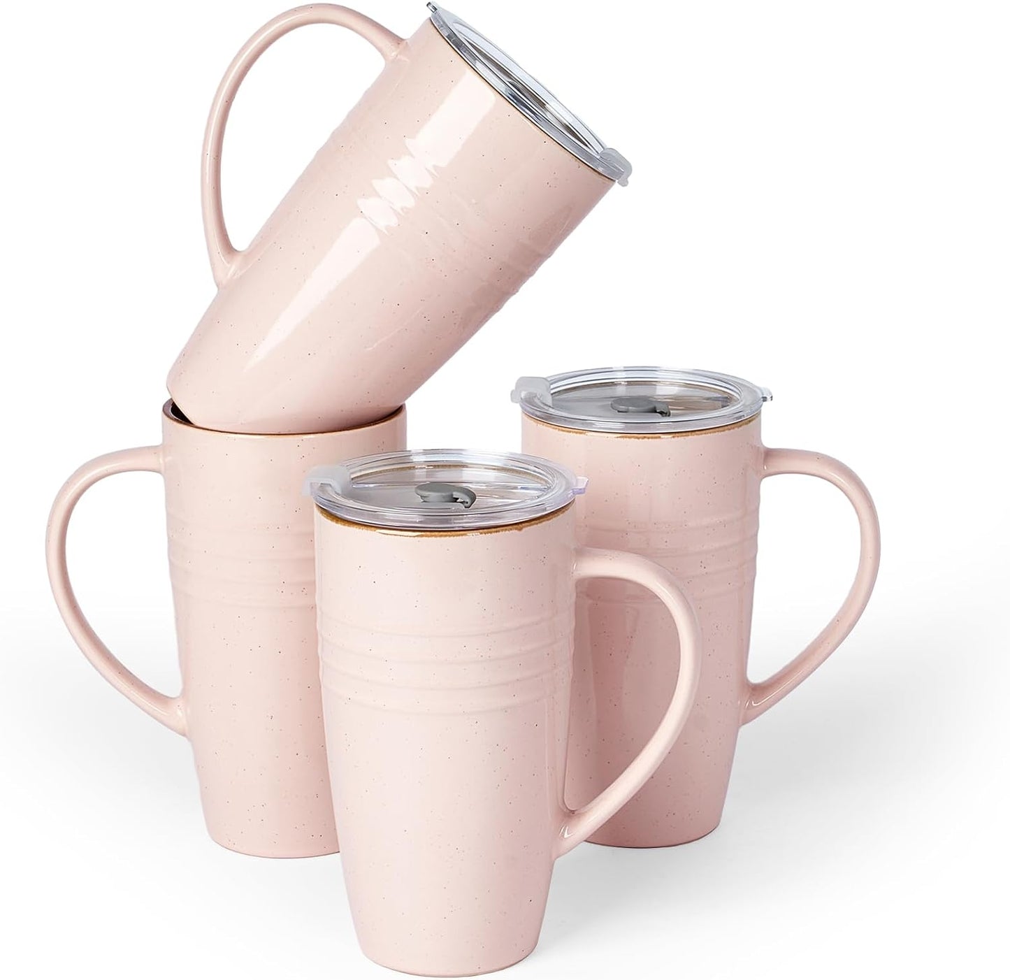 Jupiter Large Coffee Mug, 20oz Coffee Mug with Lid, Ceramic Cup | Stoneware Cup with Handle for Coffee, Latte, Cappuccino, Tea, Cocoa, Milk, Microwave and Dishwasher Safe, Light Pink