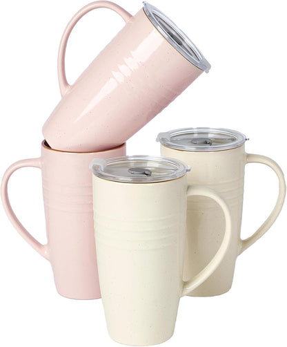 Jupiter Large Coffee Mug, 20oz Coffee Mug with Lid, Ceramic Cup | Stoneware Cup with Handle for Coffee, Latte, Cappuccino, Tea, Cocoa, Milk, Microwave and Dishwasher Safe, Light Pink