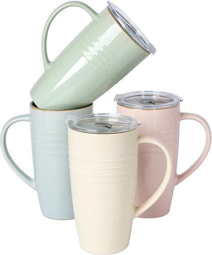 Jupiter Large Coffee Mug, 20oz Coffee Mug with Lid, Ceramic Cup | Stoneware Cup with Handle for Coffee, Latte, Cappuccino, Tea, Cocoa, Milk, Microwave and Dishwasher Safe, Light Pink