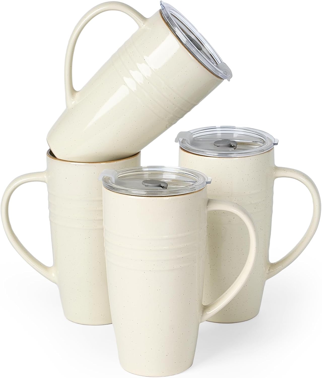 Jupiter Large Coffee Mug, 20oz Coffee Mug with Lid, Ceramic Cup | Stoneware Cup with Handle for Coffee, Latte, Cappuccino, Tea, Cocoa, Milk, Microwave and Dishwasher Safe, Light Pink