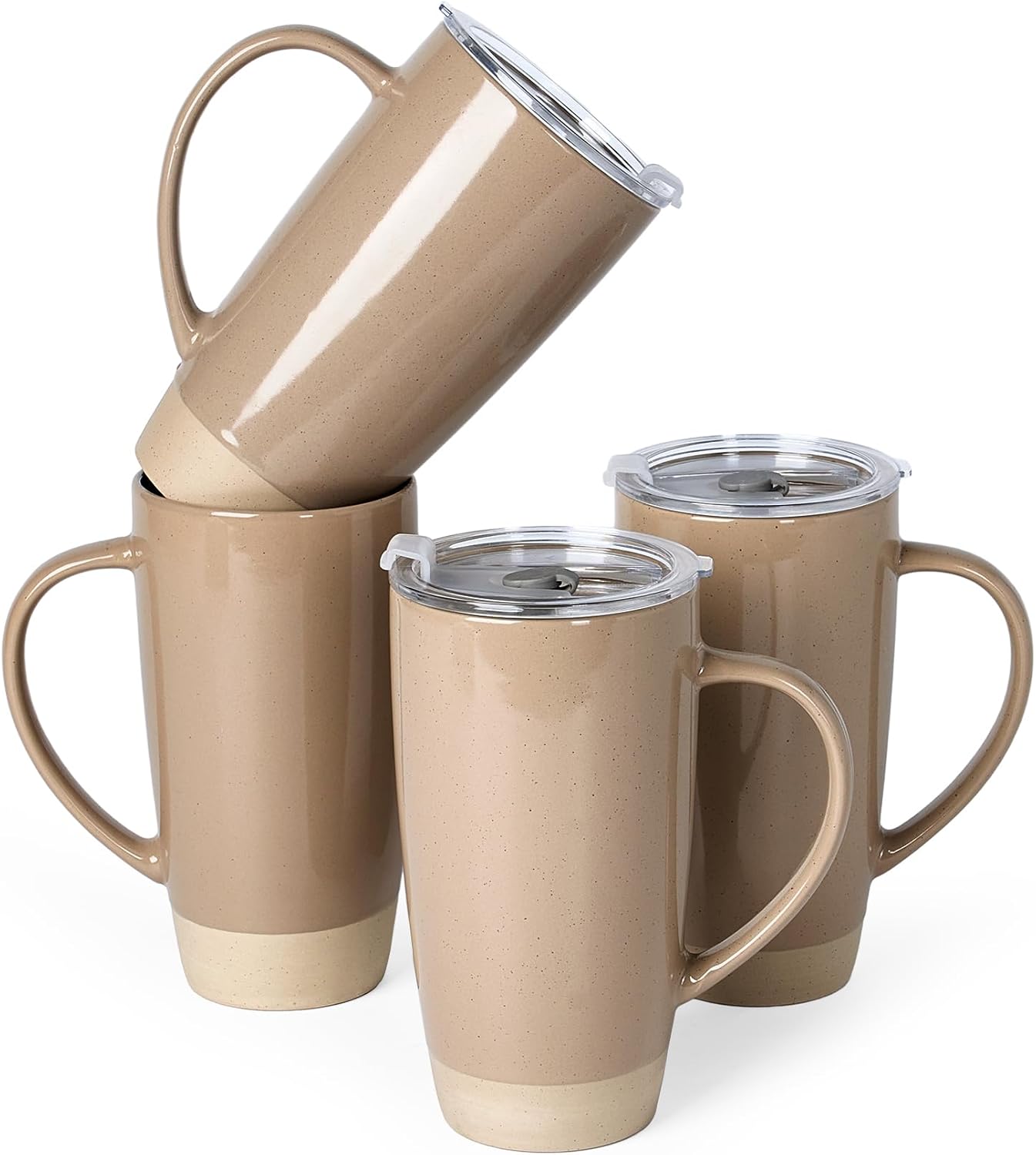 Jupiter Large Coffee Mug, 20oz Coffee Mug with Lid, Ceramic Cup | Stoneware Cup with Handle for Coffee, Latte, Cappuccino, Tea, Cocoa, Milk, Microwave and Dishwasher Safe, Light Pink