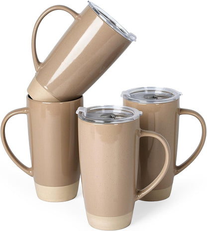 Jupiter Large Coffee Mug, 20oz Coffee Mug with Lid, Ceramic Cup | Stoneware Cup with Handle for Coffee, Latte, Cappuccino, Tea, Cocoa, Milk, Microwave and Dishwasher Safe, Light Pink