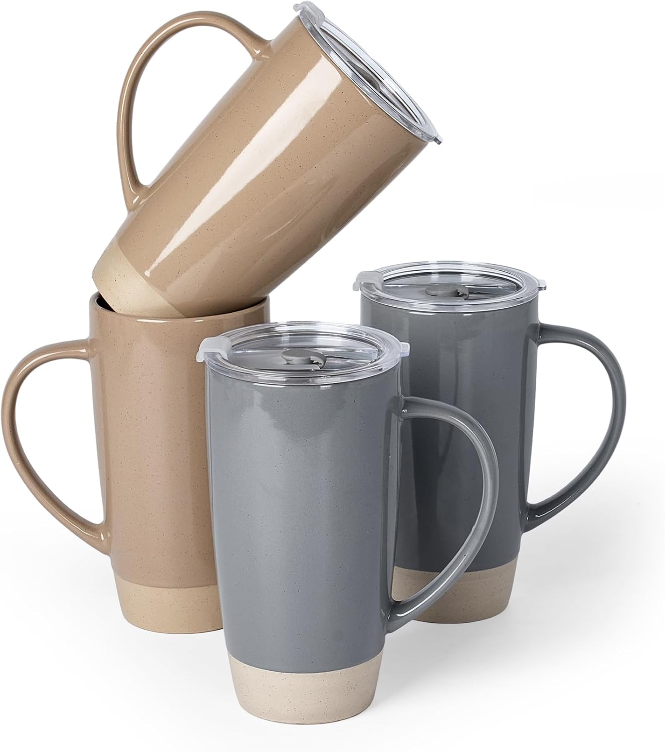 Jupiter Large Coffee Mug, 20oz Coffee Mug with Lid, Ceramic Cup | Stoneware Cup with Handle for Coffee, Latte, Cappuccino, Tea, Cocoa, Milk, Microwave and Dishwasher Safe, Light Pink
