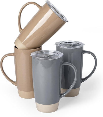 Jupiter Large Coffee Mug, 20oz Coffee Mug with Lid, Ceramic Cup | Stoneware Cup with Handle for Coffee, Latte, Cappuccino, Tea, Cocoa, Milk, Microwave and Dishwasher Safe, Light Pink