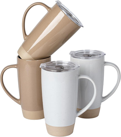 Jupiter Large Coffee Mug, 20oz Coffee Mug with Lid, Ceramic Cup | Stoneware Cup with Handle for Coffee, Latte, Cappuccino, Tea, Cocoa, Milk, Microwave and Dishwasher Safe, Light Pink