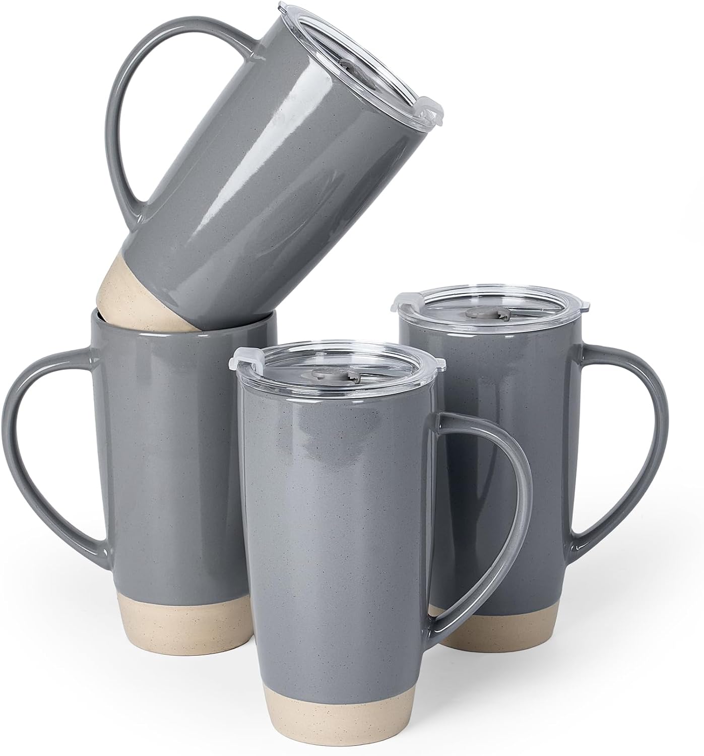 Jupiter Large Coffee Mug, 20oz Coffee Mug with Lid, Ceramic Cup | Stoneware Cup with Handle for Coffee, Latte, Cappuccino, Tea, Cocoa, Milk, Microwave and Dishwasher Safe, Light Pink