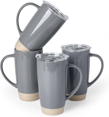Jupiter Large Coffee Mug, 20oz Coffee Mug with Lid, Ceramic Cup | Stoneware Cup with Handle for Coffee, Latte, Cappuccino, Tea, Cocoa, Milk, Microwave and Dishwasher Safe, Light Pink