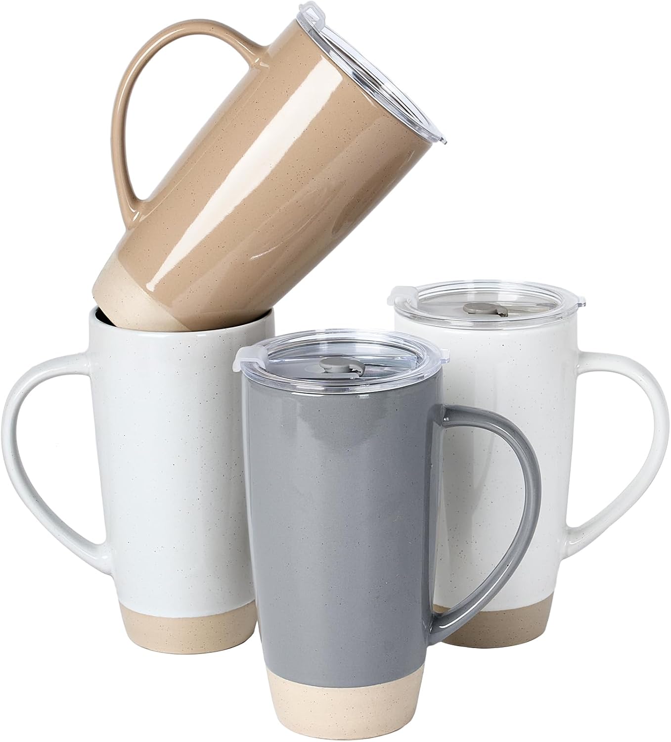 Jupiter Large Coffee Mug, 20oz Coffee Mug with Lid, Ceramic Cup | Stoneware Cup with Handle for Coffee, Latte, Cappuccino, Tea, Cocoa, Milk, Microwave and Dishwasher Safe, Light Pink
