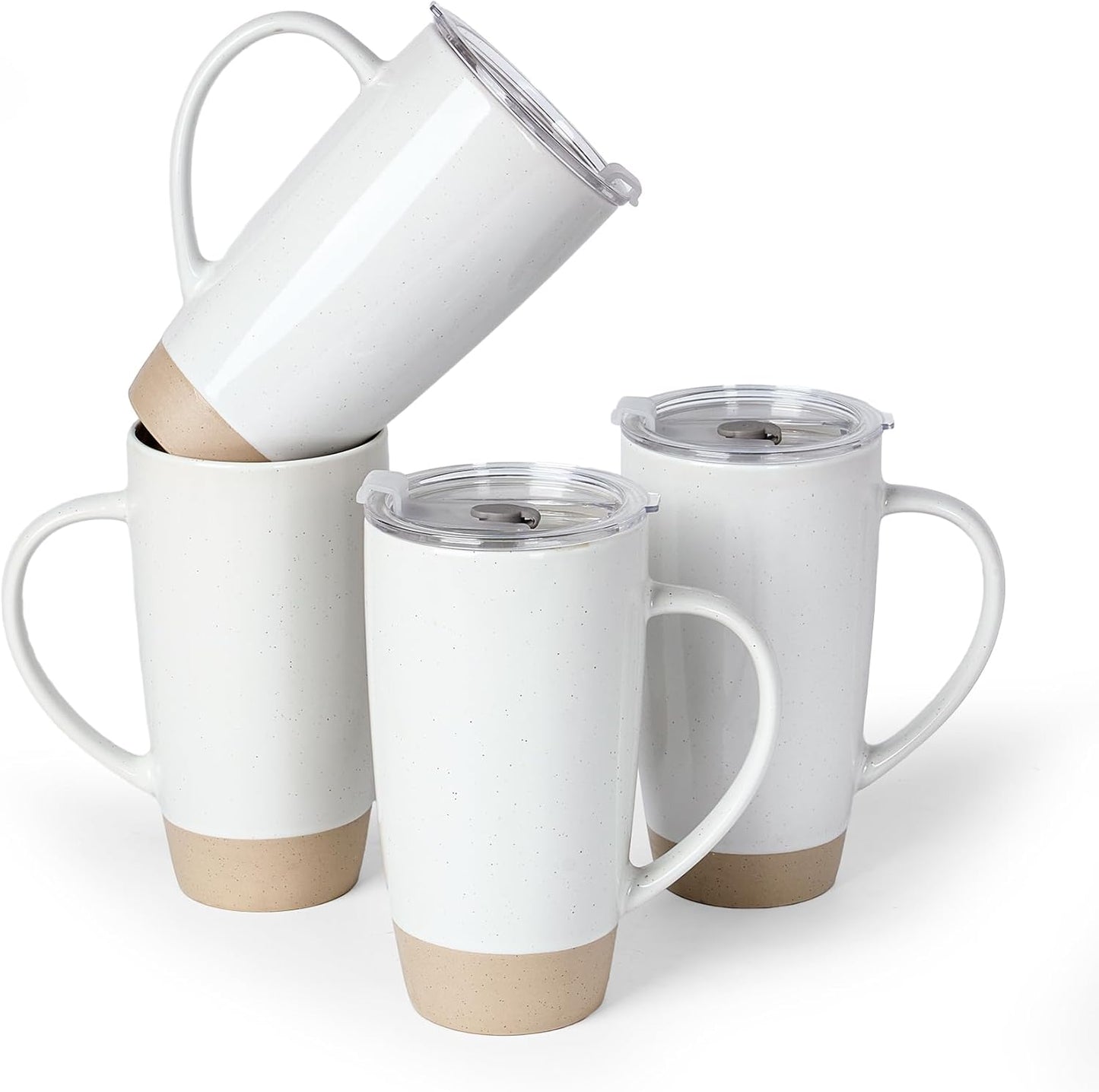 Jupiter Large Coffee Mug, 20oz Coffee Mug with Lid, Ceramic Cup | Stoneware Cup with Handle for Coffee, Latte, Cappuccino, Tea, Cocoa, Milk, Microwave and Dishwasher Safe, Light Pink