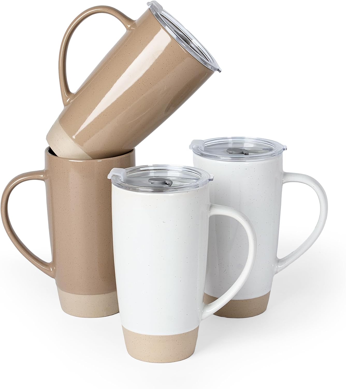Jupiter Large Coffee Mug, 20oz Coffee Mug with Lid, Ceramic Cup | Stoneware Cup with Handle for Coffee, Latte, Cappuccino, Tea, Cocoa, Milk, Microwave and Dishwasher Safe, Light Pink