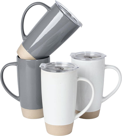 Jupiter Large Coffee Mug, 20oz Coffee Mug with Lid, Ceramic Cup | Stoneware Cup with Handle for Coffee, Latte, Cappuccino, Tea, Cocoa, Milk, Microwave and Dishwasher Safe, Light Pink