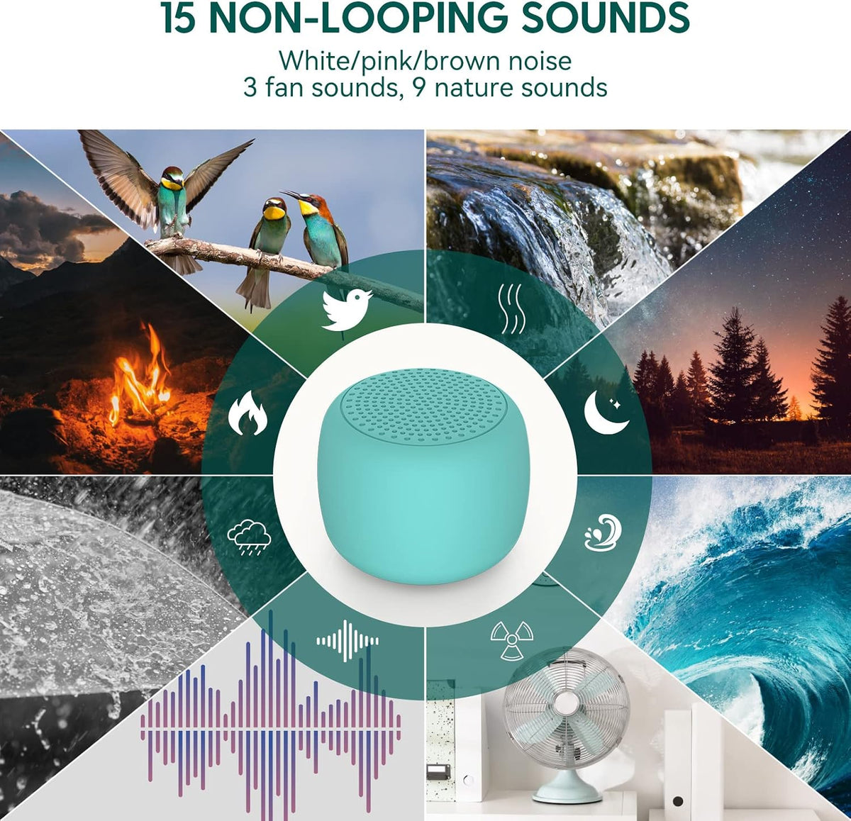 Pocket Mini Portable White Noise Machine for Travel, 15 Sounds