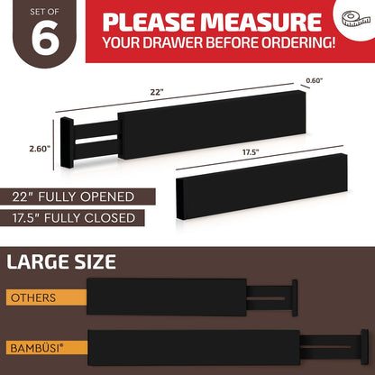 6-Pack Drawer Dividers 2.6-Inch High Dresser Drawer Organizer 16 to 22 Inch
