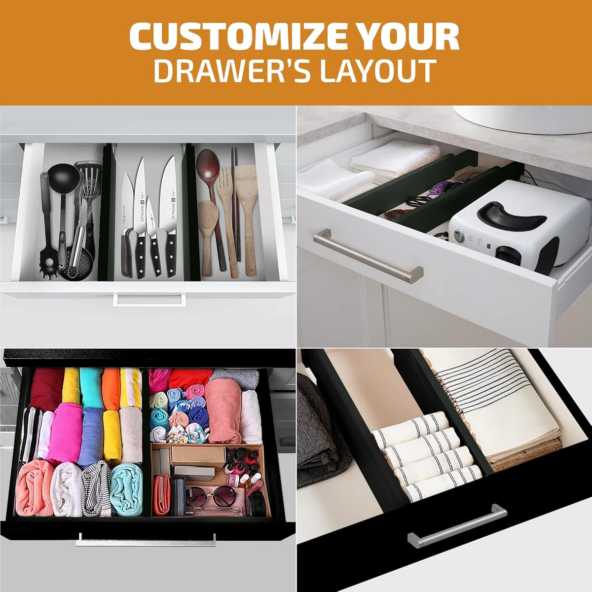 6-Pack Drawer Dividers 2.6-Inch High Dresser Drawer Organizer 16 to 22 Inch