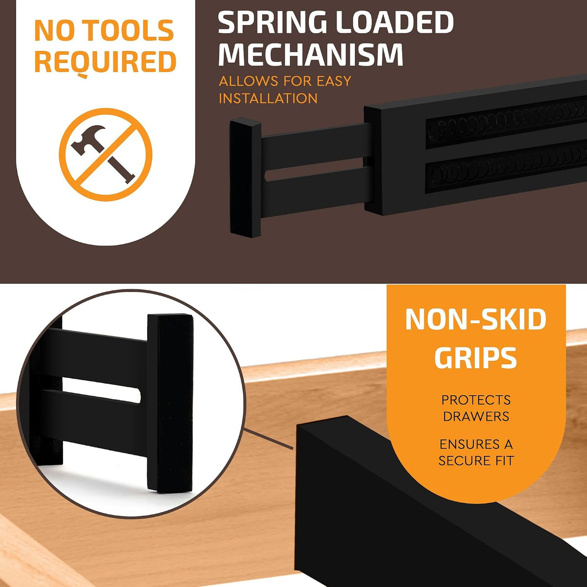 6-Pack Drawer Dividers 2.6-Inch High Dresser Drawer Organizer 16 to 22 Inch