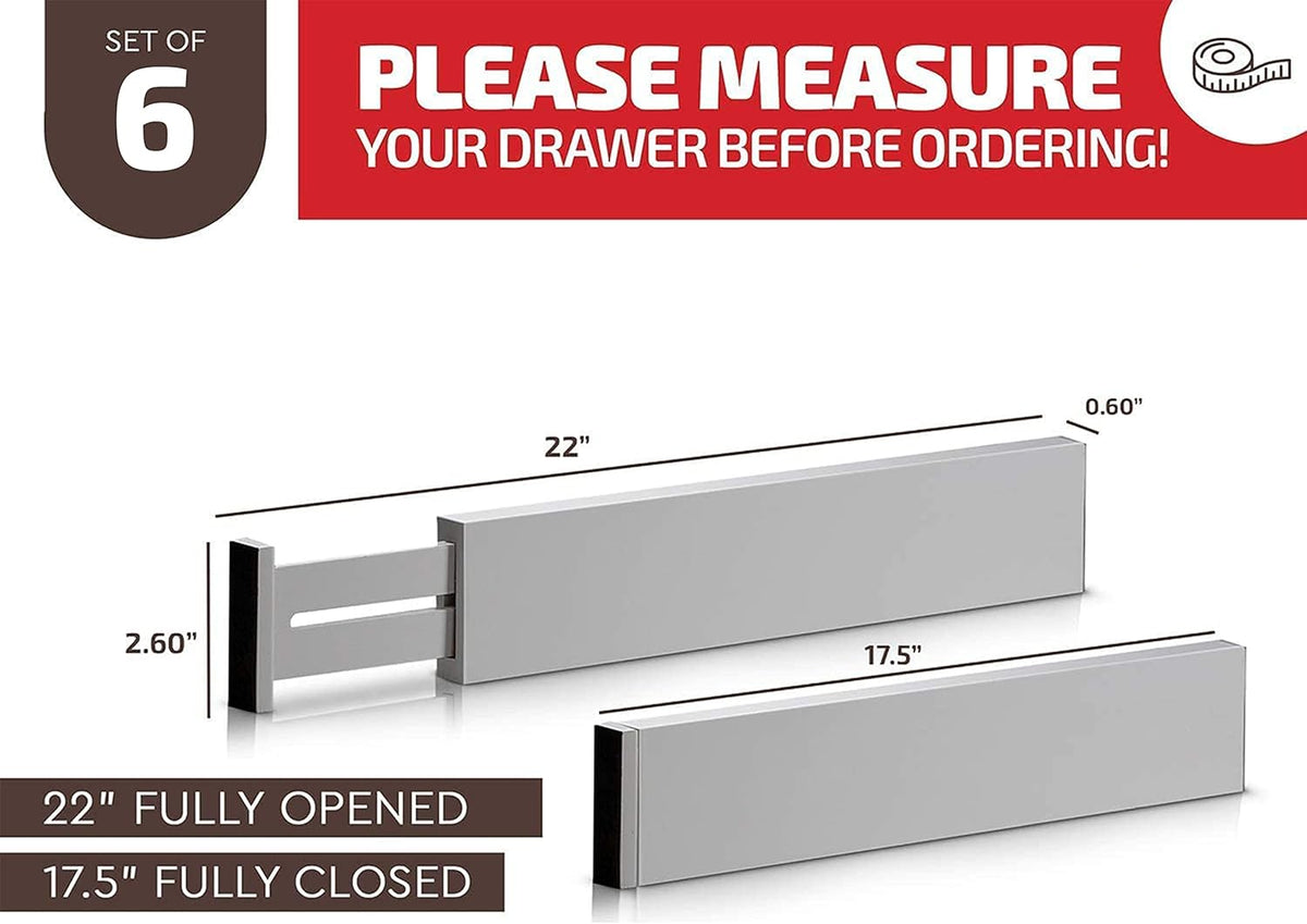 6-Pack Drawer Dividers 2.6-Inch High Dresser Drawer Organizer 16 to 22 Inch